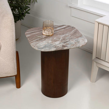 Kaito 18" Rustic Minimalist Marble/Wood Accent Table